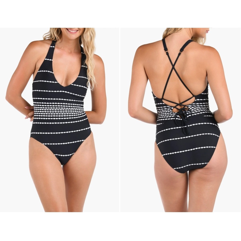 La Blanca City Lights One Piece Swimsuit Black White Size 14 NWT
